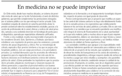 PROYECTO DE LEY QUE BUSCA REGULAR PRECIOS DE EXÁMENES: «EN MEDICINA NO SE PUEDE IMPROVISAR»